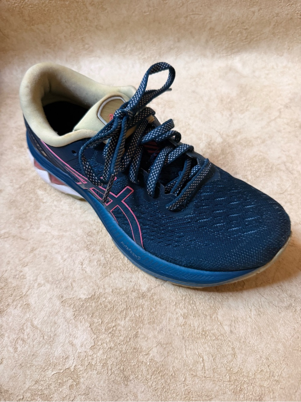 ASICS Gel Kayano 27 women Navy Blue Running Shoes with Pink Accents